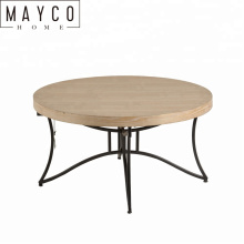 Mayco KD Furniture Contemporary Casual Metal Round Wood Coffee Table for Living Room